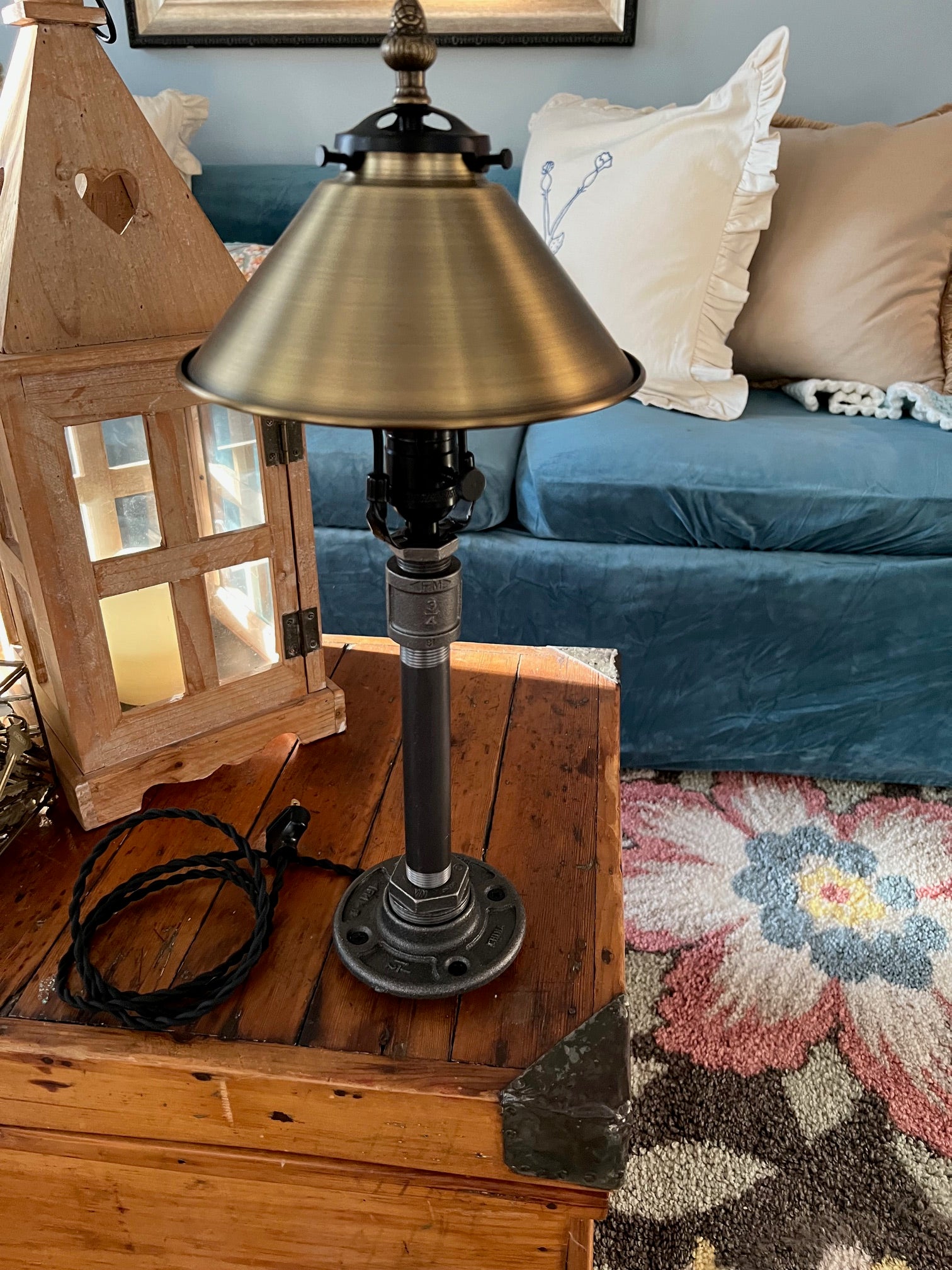 Traditional Industrial Table Lamp with 7" Brushed Brass Lamp Shade