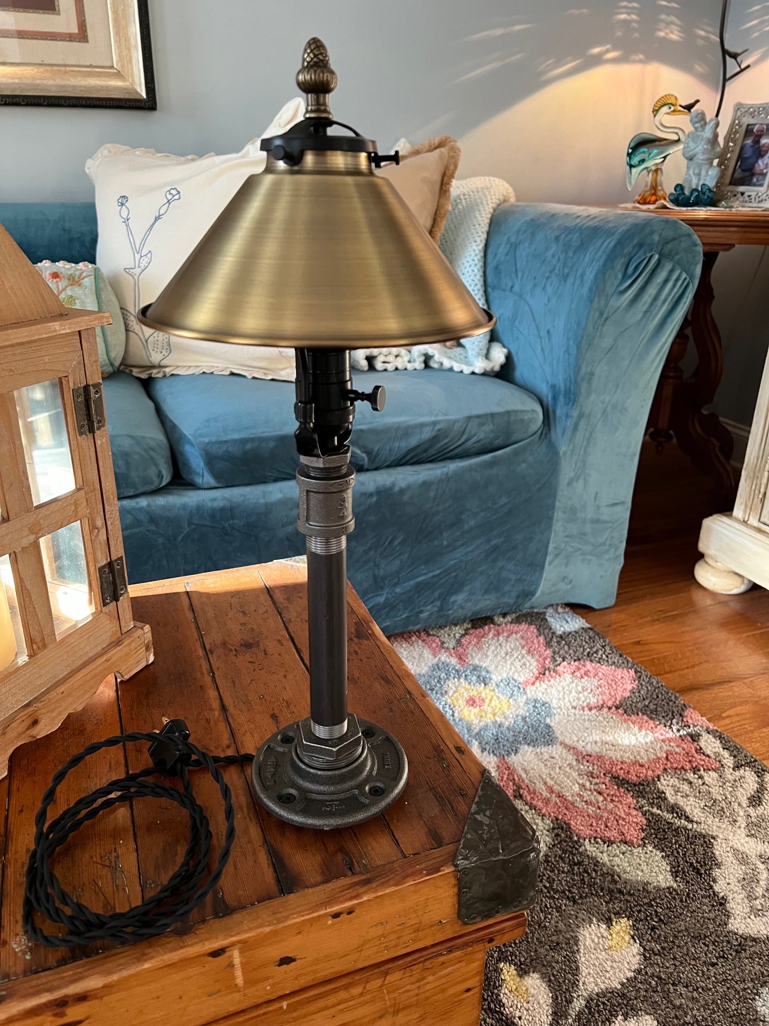 Traditional Industrial Table Lamp with 7" Brushed Brass Lamp Shade