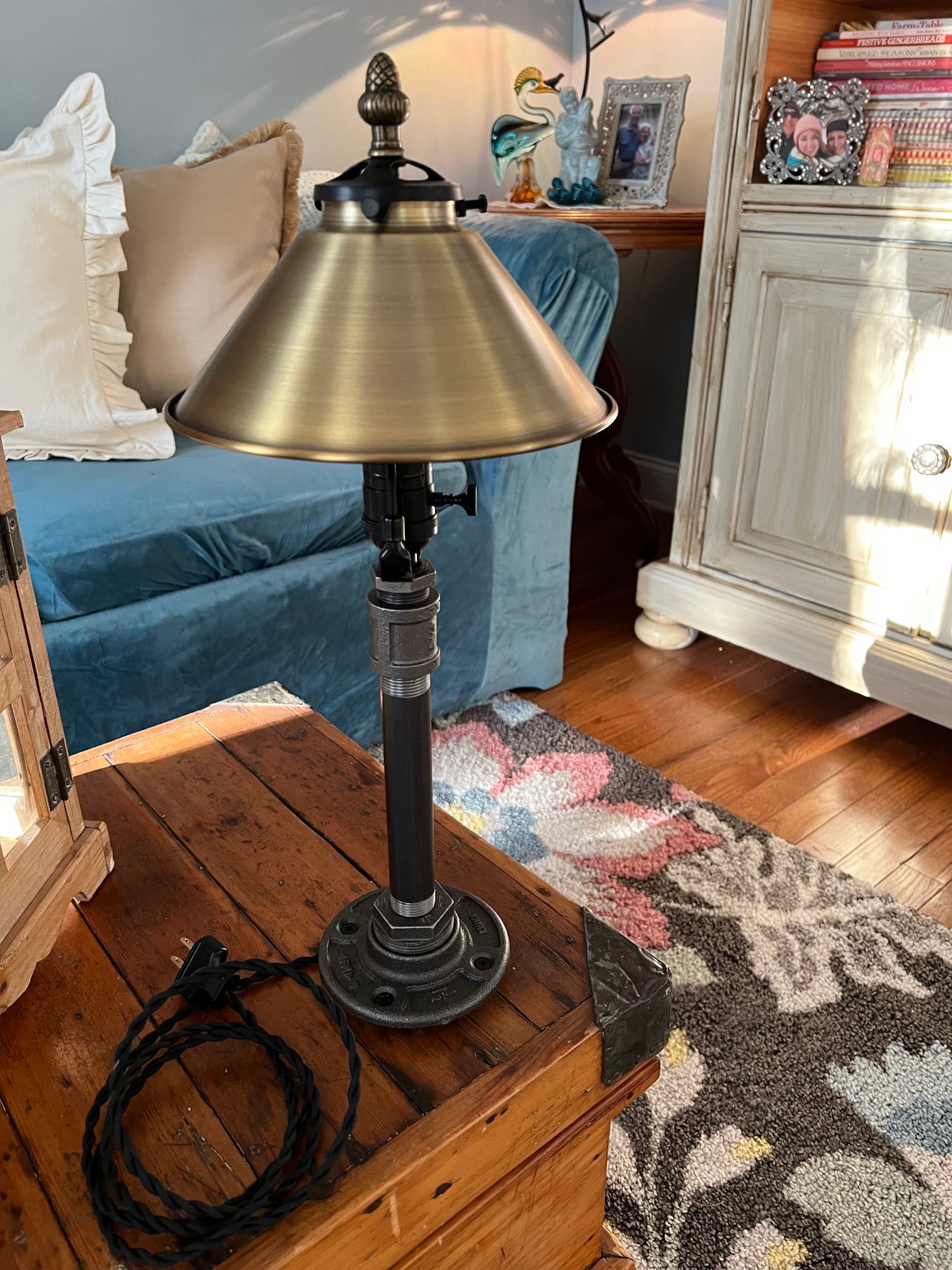 Traditional Industrial Table Lamp with 7" Brushed Brass Lamp Shade