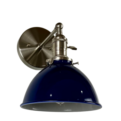 Cottage Living 1-Light Brushed Nickel Wall Sconce, Country Blue Lamp Shade