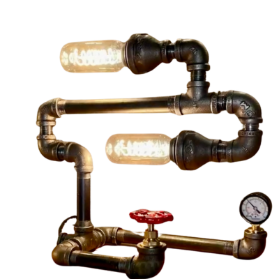 Industrial 2-Light Table Lamp, W/Plumbing Valves