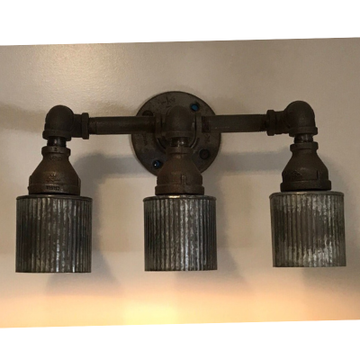Farmhouse 3-Bulb Vanity Light with Galvanized Buckets