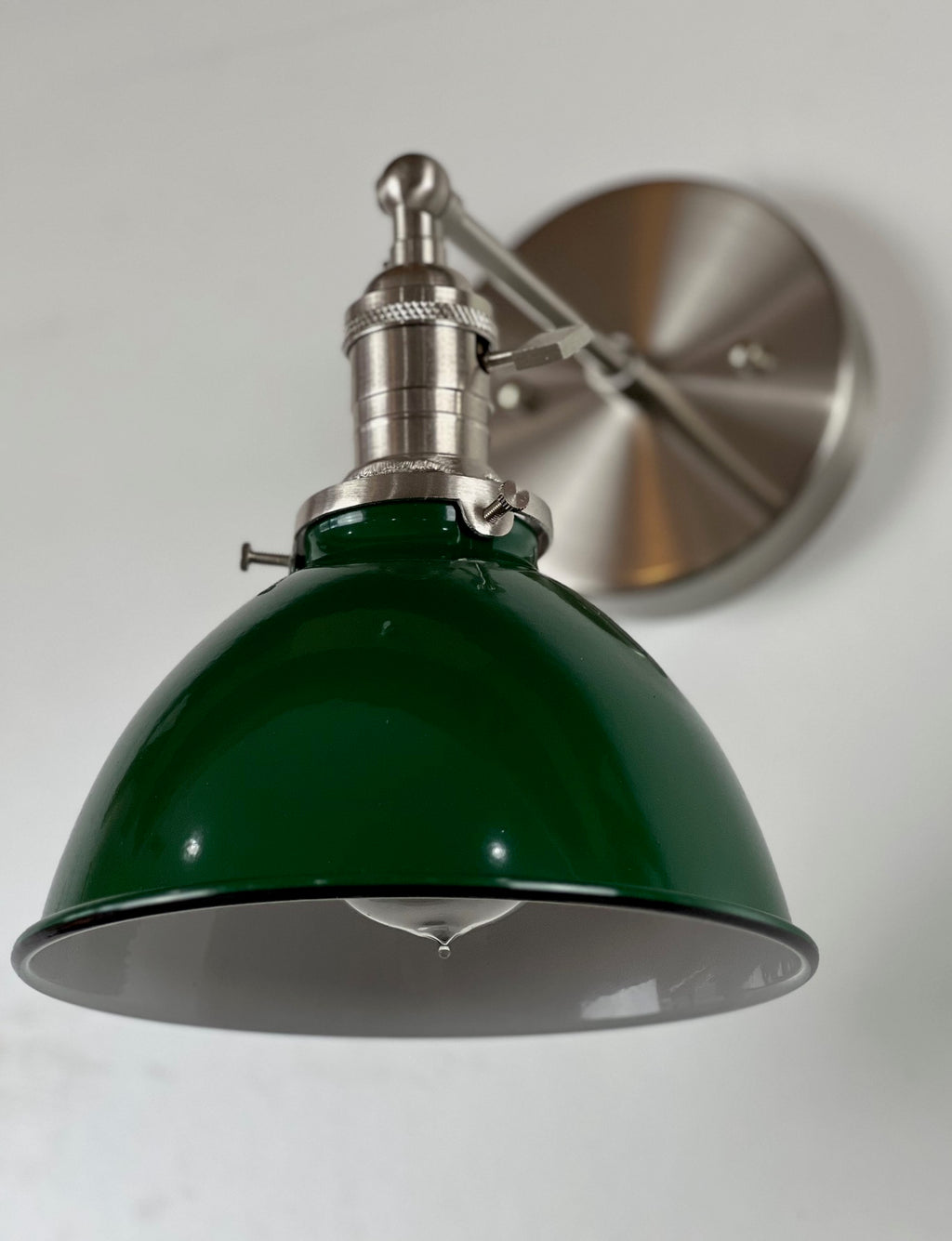 Coastal Cottage 1-Light Satin Nickel Wall Sconce, Green Lamp Shade