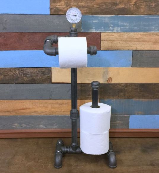 Toilet Paper Holder Stand, Black Metal Pipe Freestanding Bathroom