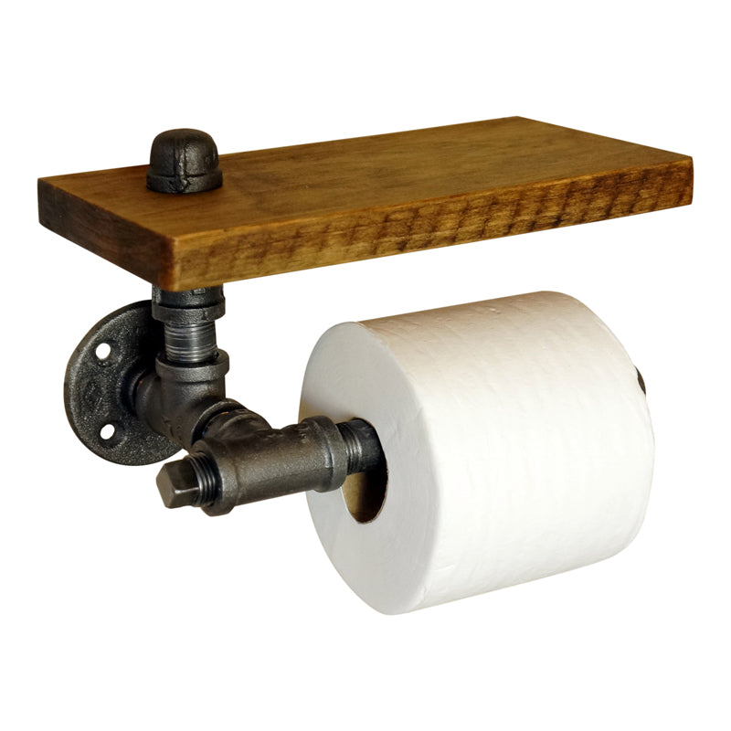 Paper Towel Holder w/ Shelf Wall-Mount Toilet Paper Holder Industrial Pipe