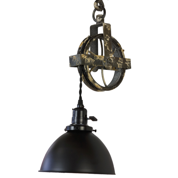 Vintage Style Pully Light, On/Off Keyed Switch, Matte Black Shade 40" Twisted Wire