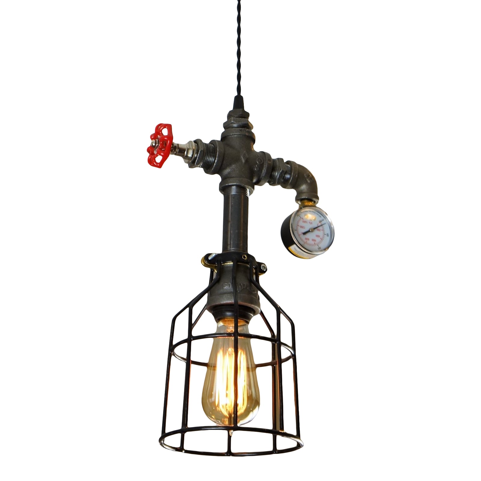 Industrial Pendant Light with Plumbing Valves