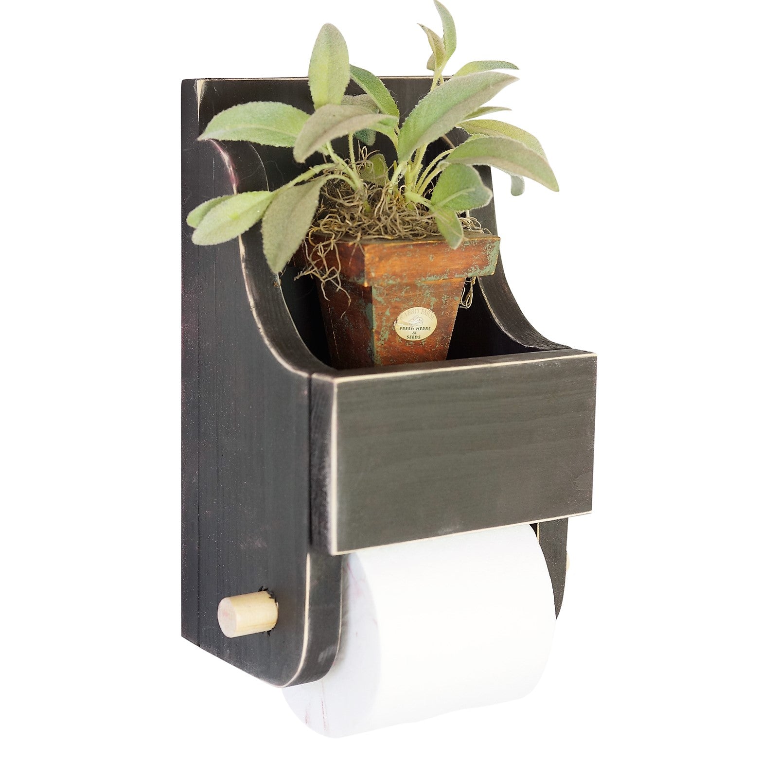 Farmhouse Style Toilet Paper Holder with Storage Shelf Finished in Blue/Gray