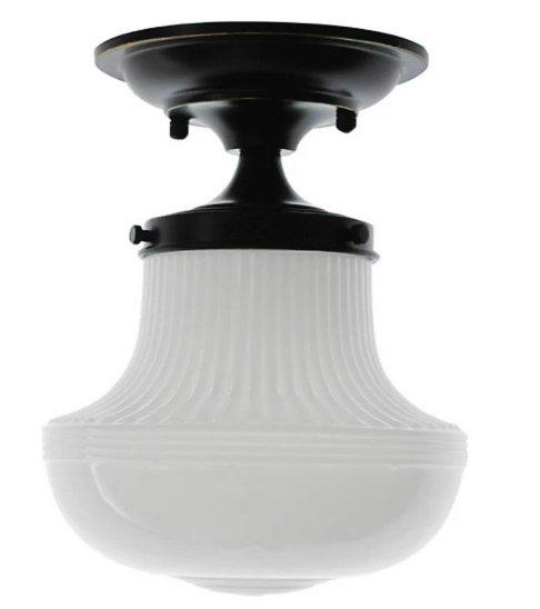 School House Ceiling Light, Flush Mount W/Opal Glass Shade