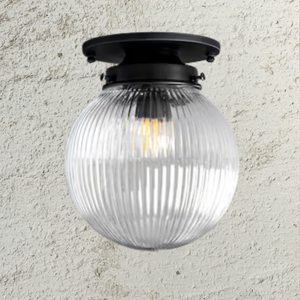 Seaside School House Ceiling Light, Flush Mount W/Clear Ribbed Glass Shade