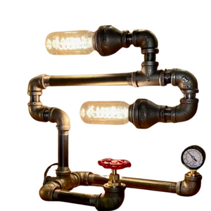 Industrial 2-Light Table Lamp, W/Plumbing Valves