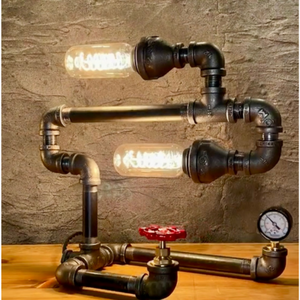 Industrial 2-Light Table Lamp, W/Plumbing Valves