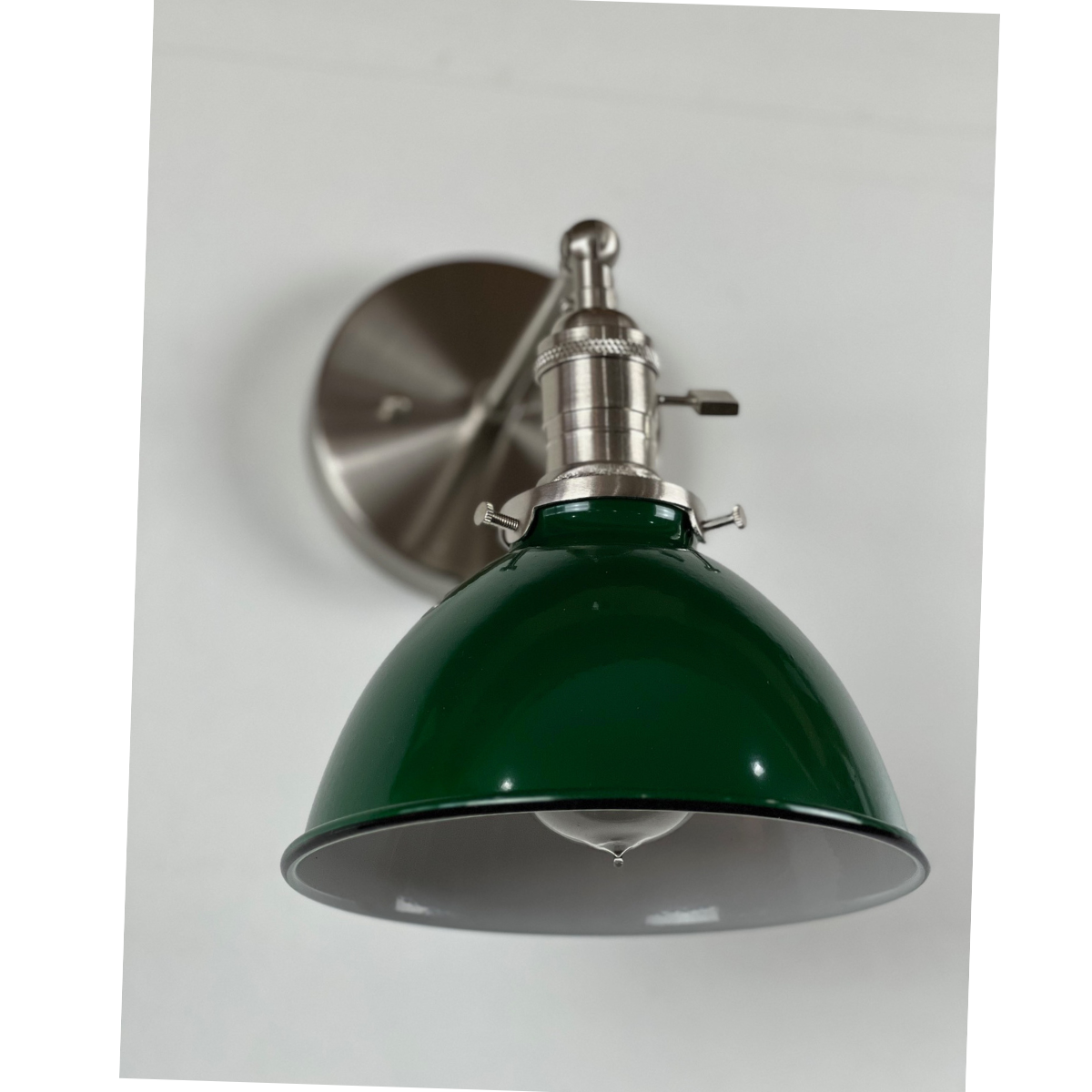 Coastal Cottage 1-Light Satin Nickel Wall Sconce, Green Lamp Shade
