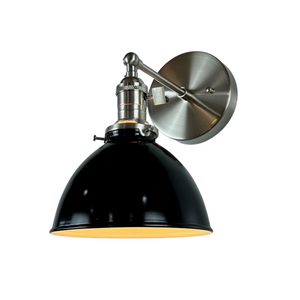 Cottage Living 1-Light Brushed Nickel Wall Sconce, Satin Black Lamp Shade