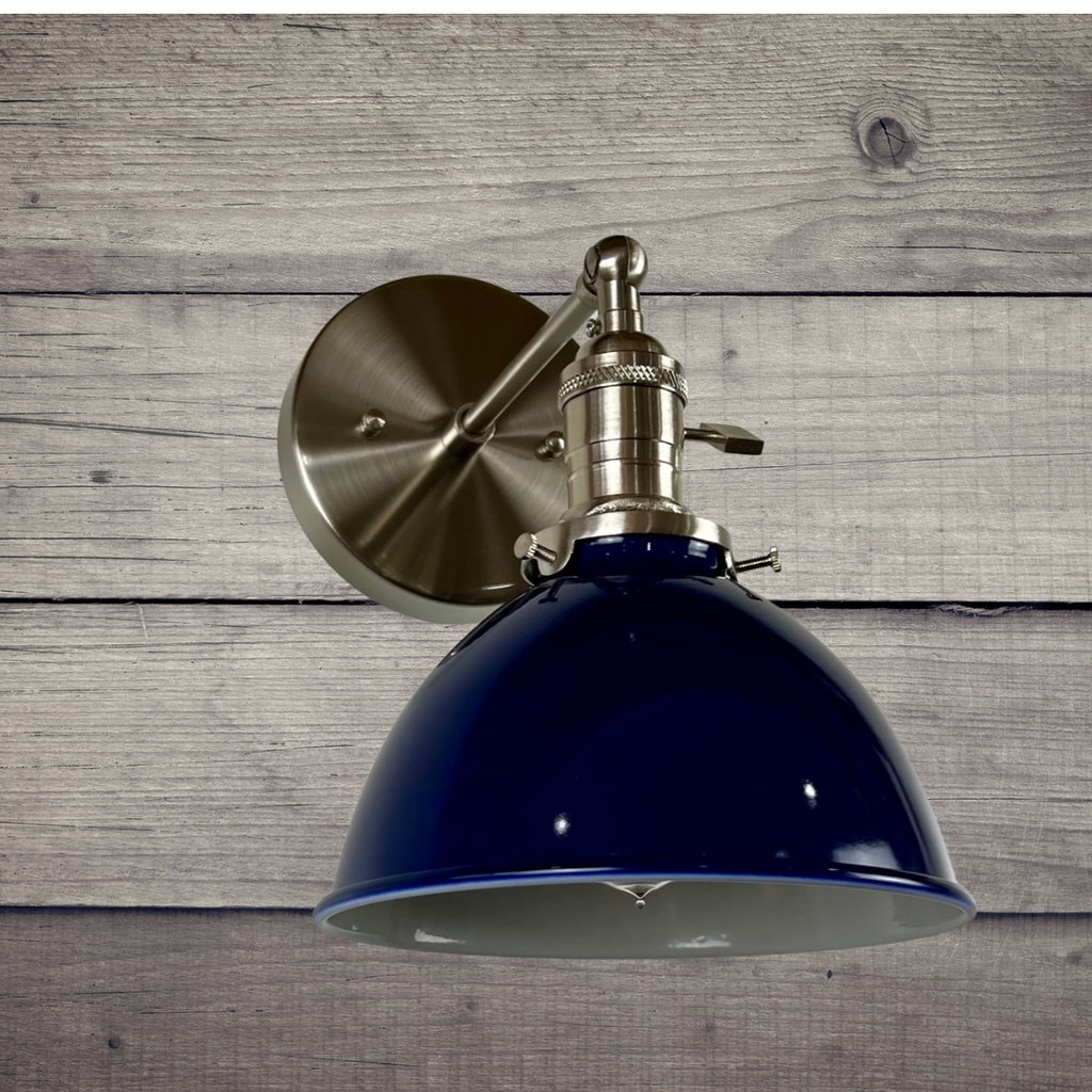 Cottage Living 1-Light Brushed Nickel Wall Sconce, Country Blue Lamp Shade