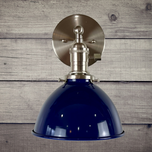 Cottage Living 1-Light Brushed Nickel Wall Sconce, Country Blue Lamp Shade