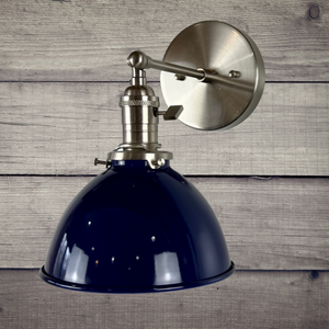 Cottage Living 1-Light Brushed Nickel Wall Sconce, Country Blue Lamp Shade