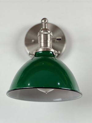 Coastal Cottage 1-Light Satin Nickel Wall Sconce, Green Lamp Shade