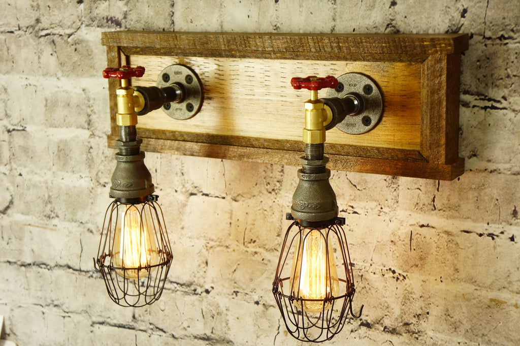 Farmhouse Vanity 2-Light, Brass Water Valves