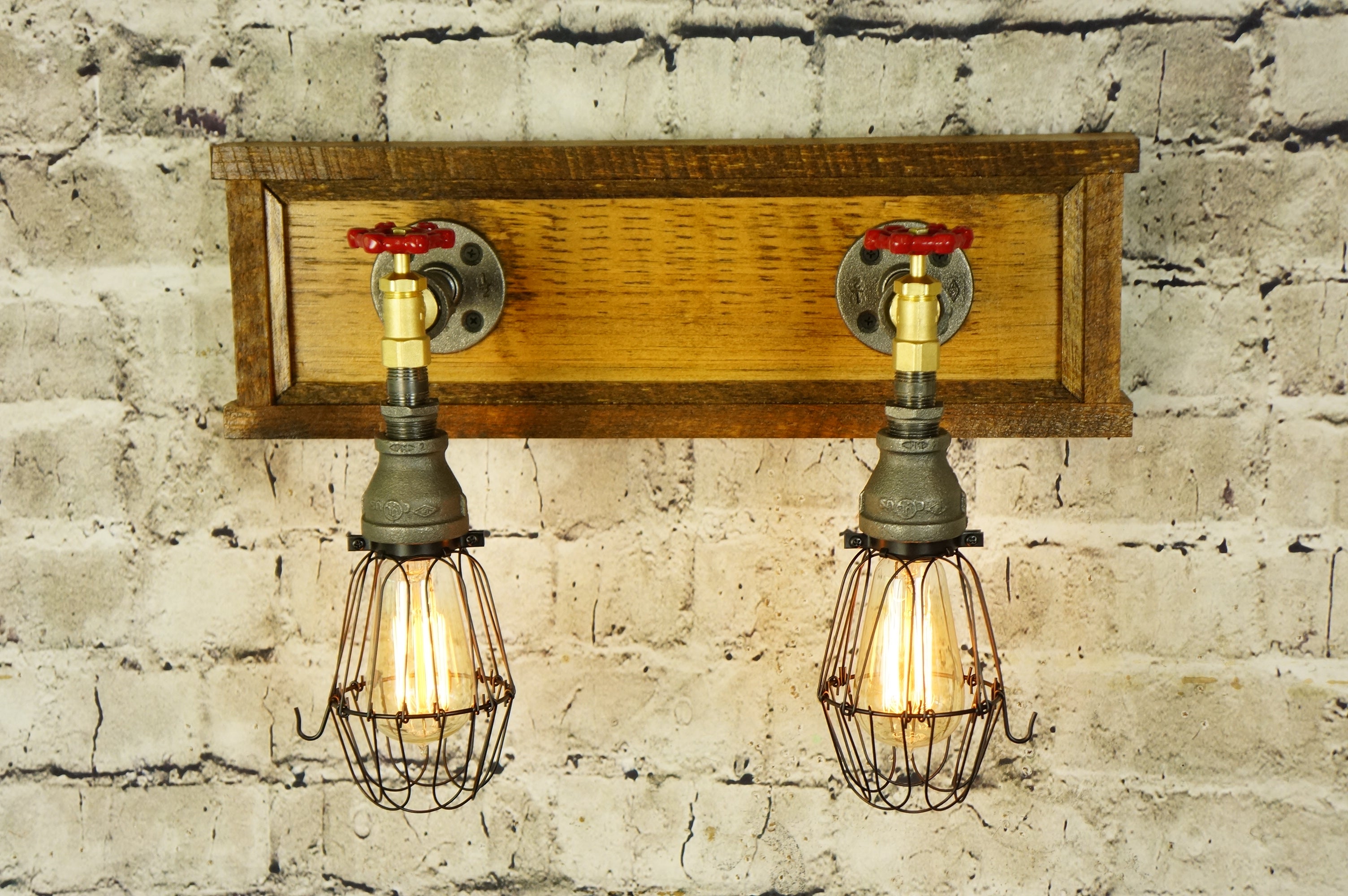 Farmhouse Vanity 2-Light, Brass Water Valves