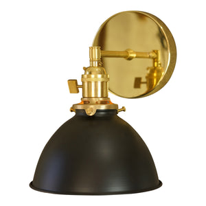 Coastal Cottage 1-Light Brass Wall Sconce, Black Lamp Shade