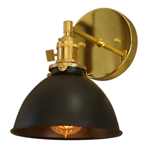 Coastal Cottage 1-Light Brass Wall Sconce, Black Lamp Shade