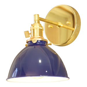 Coastal Cottage 1-Light Brass Wall Sconce, Blue Lamp Shade