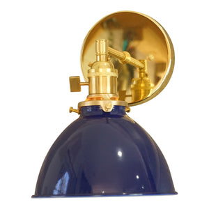 Coastal Cottage 1-Light Brass Wall Sconce, Blue Lamp Shade