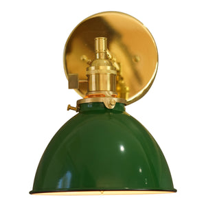 Coastal Cottage 1-Light Brass Wall Sconce, Green Lamp Shade