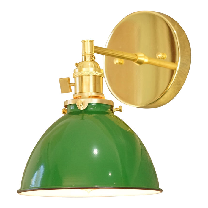 Coastal Cottage 1-Light Brass Wall Sconce, Green Lamp Shade