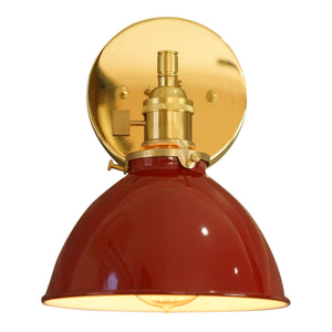 Cottage Time 1-Light Brass Wall Sconce, Red Lamp Shade