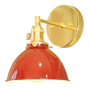 Cottage Time 1-Light Brass Wall Sconce, Red Lamp Shade