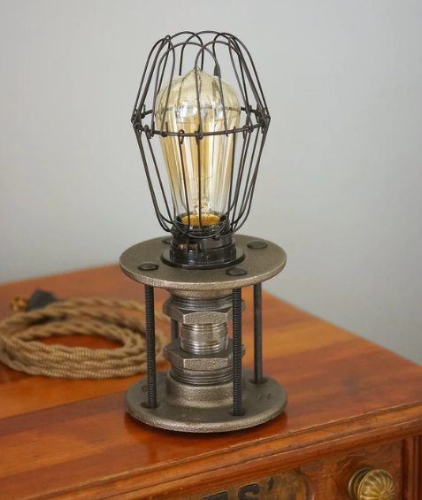 Keystone Industrial Table Lamp, W/Lamp Cage