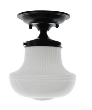 Seaside School House Ceiling Light, Flush Mount W/Opal Glass Shade