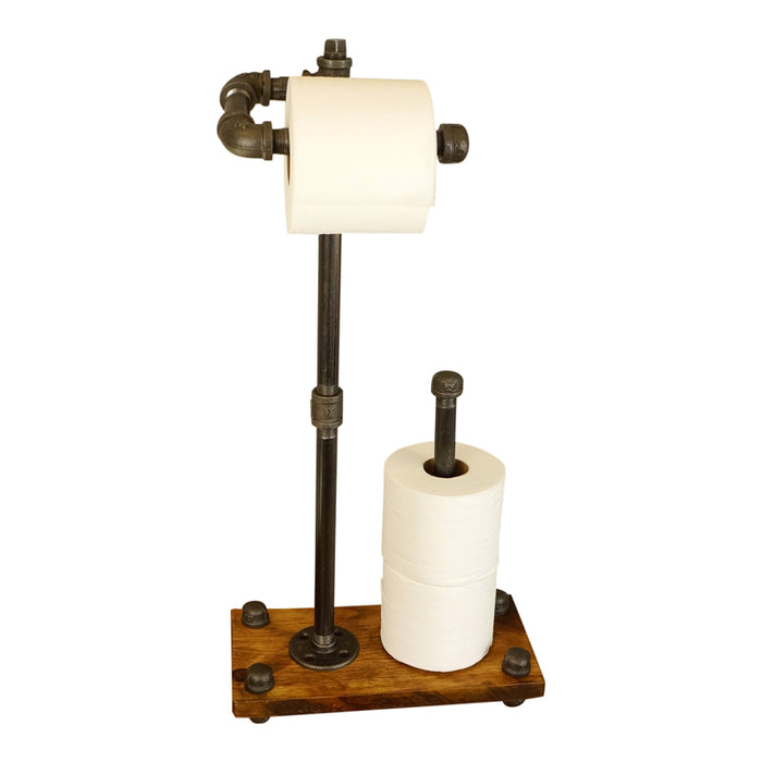 Rustic Wood Toilet Paper Holder Stand with Shelves Multiple Rolls